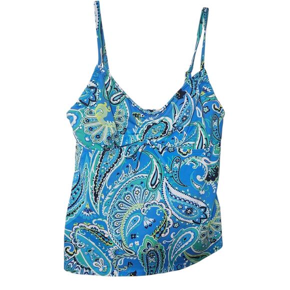 Lands End NEW Size 10L Swim Tankini Top Underwire Turquoise Paisley Tie Front - Picture 10 of 16